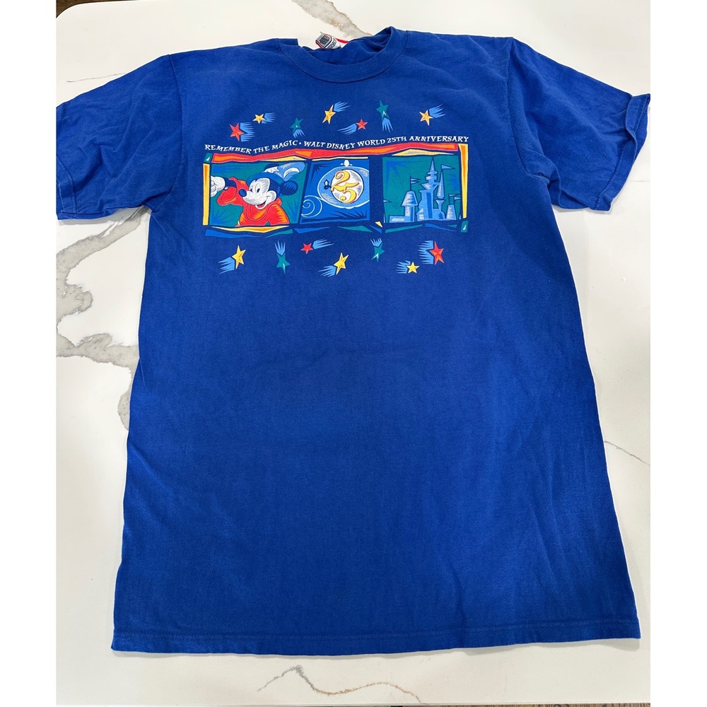 Vintage Disney World 25th Anniversary Shirt Mens Large Blue Mickey Mouse USA